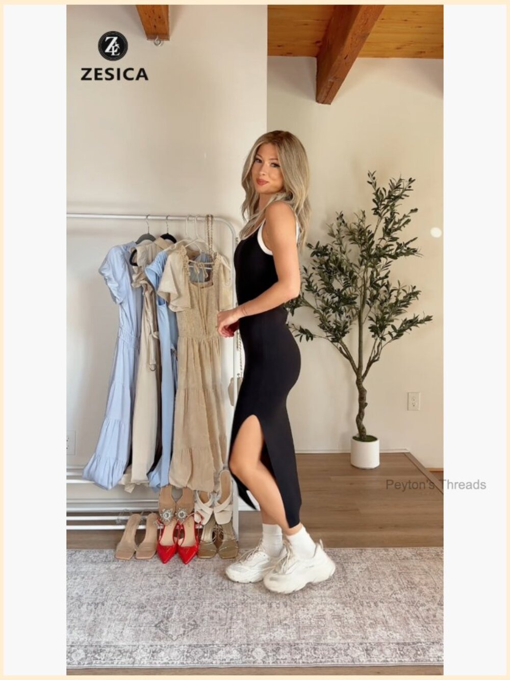 Sleeveless Square Neck Side Slit Knit Bodycon Midi Dress Summer Vacation Beach - Picture 7 of 7